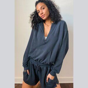 Free People Kickin' it Romper hoody size large in black